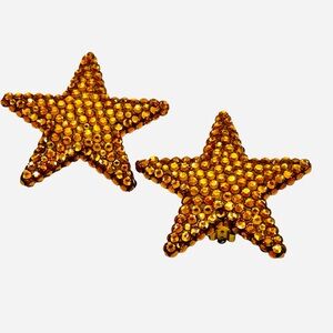 Vintage Richard Kerr Enormous Gold Rhinestone Star Earrings
